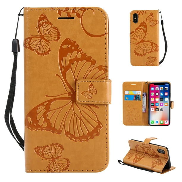 PU Leather Flip Cover Compatible with iPhone XR Yellow Wallet Case for iPhone XR 